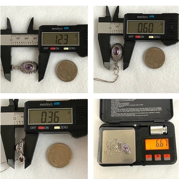 Sterling Silver 925 Scrollwork Oval Purple Cubic Zirconia Pendant Necklace 18" - Picture 10 of 16